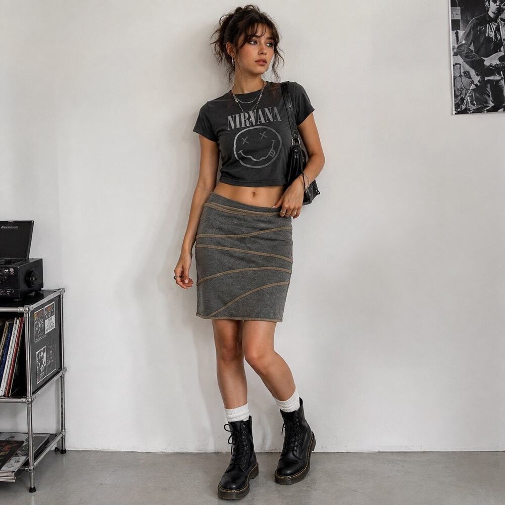 Anthropologie Sine Y2K Wool Blend Skirt Sz 8 Deconstructed Grunge Avant Garde